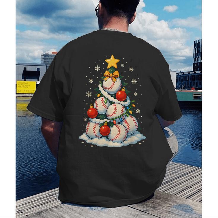 Baseball Christmas Tree Lights Santa Sport Player Lover Xmas Men's Back Print T-Shirt Baseball Christmas Tree Lights Santa Sport Player Lover Xmas Men's Back Print T-Shirt