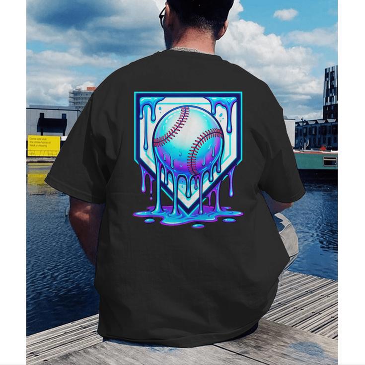 Baseball Drip Ice Cream Blue Glow Melt Ball Graphic Men's Back Print T-Shirt