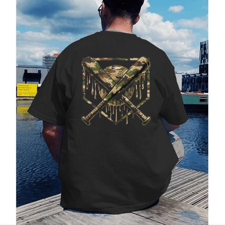 Baseball Drip Ice Cream Camo Home Plate Bats Sports Game Day Men's Back Print T-Shirt Baseball Drip Ice Cream Camo Home Plate Bats Sports Game Day Men's Back Print T-Shirt