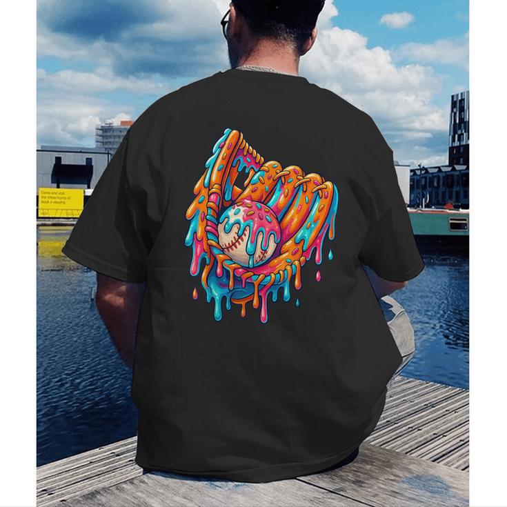 Baseball Drip Ice Cream Sprinkles Baseball Glove For Boys Men's Back Print T-Shirt Baseball Drip Ice Cream Sprinkles Baseball Glove For Boys Men's Back Print T-Shirt