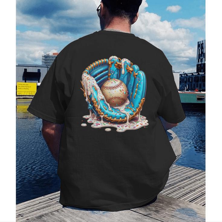 Baseball Drip Ice Cream Sprinkless Glove Boy Kid Men's Back Print T-Shirt Baseball Drip Ice Cream Sprinkless Glove Boy Kid Men's Back Print T-Shirt
