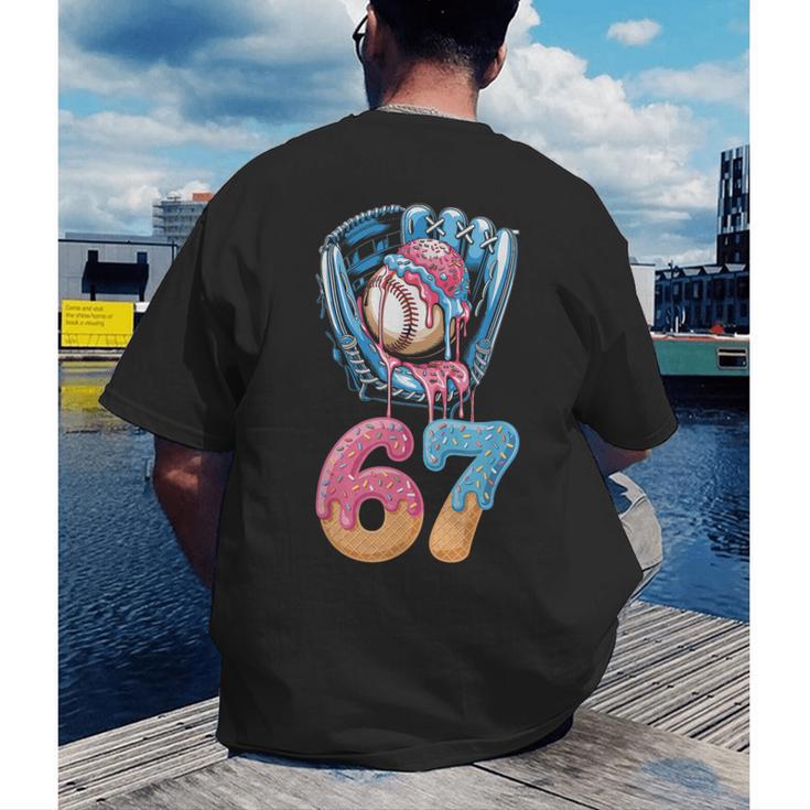 Baseball Drip Number 67 Player 67th Birthday Ice Cream 67 Men's Back Print T-Shirt