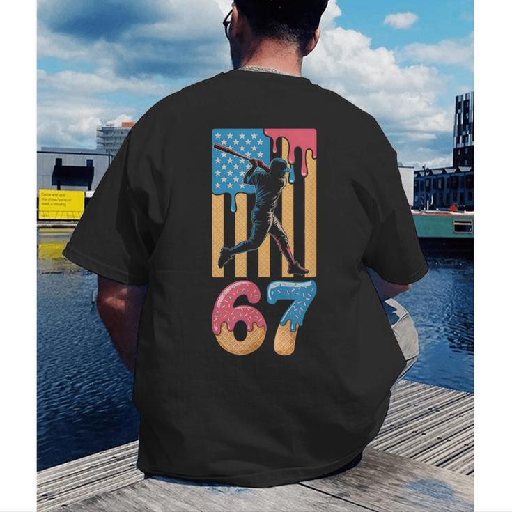 Baseball Drip USA Flag 67 Player 67th Birthday Ice Cream 67 Men's Back Print T-Shirt Baseball Drip USA Flag 67 Player 67th Birthday Ice Cream 67 Men's Back Print T-Shirt