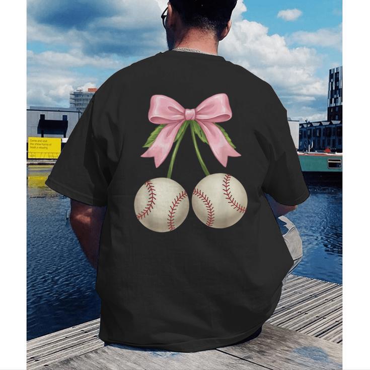 Baseball Girls Women Coquette Pink Bow Baseball Men's Back Print T-Shirt