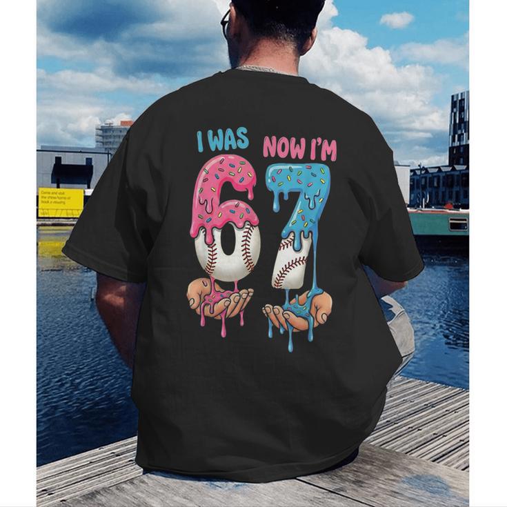 Baseball Ice Cream I Was 6 Now I'm 7 67 Birthday Boy Men's Back Print T-Shirt Baseball Ice Cream I Was 6 Now I'm 7 67 Birthday Boy Men's Back Print T-Shirt