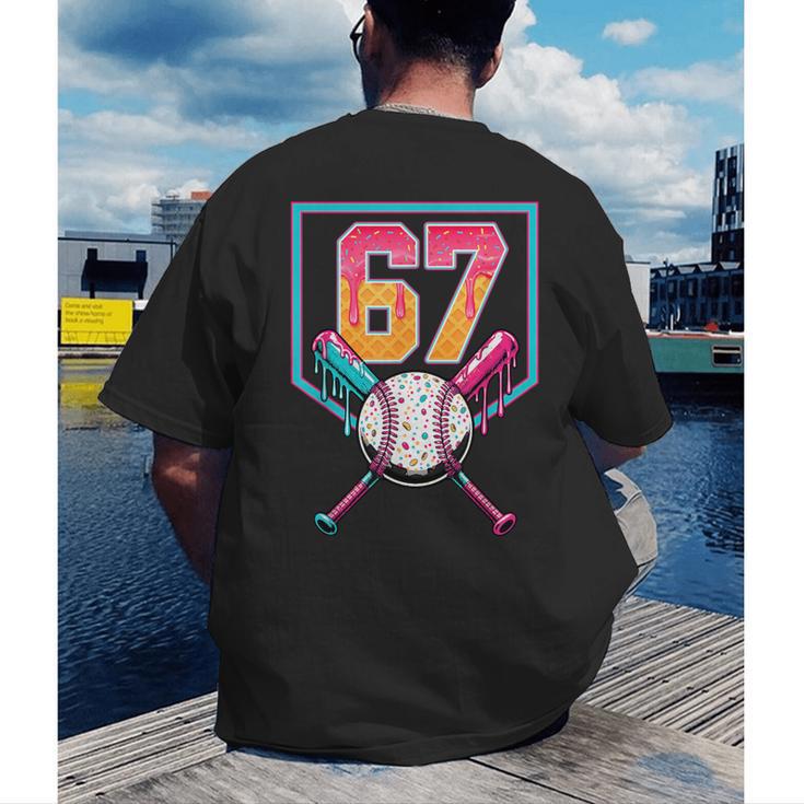 Baseball Ice Cream Drip Number 67 Player 67th Birthday Men Men's Back Print T-Shirt Baseball Ice Cream Drip Number 67 Player 67th Birthday Men Men's Back Print T-Shirt