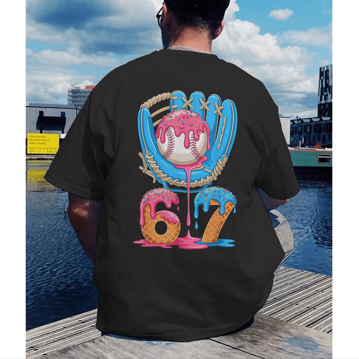 Baseball Ice Cream Drip Six Seven Gen Alpha Slang Meme 67 Men's Back Print T-Shirt