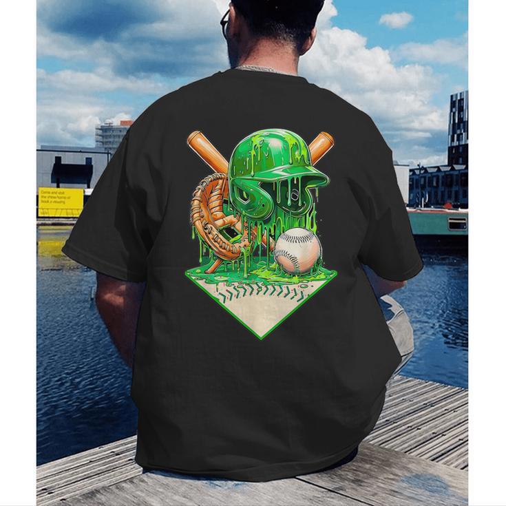 Baseball Life Style Ice Cream Drip Green Men's Back Print T-Shirt
