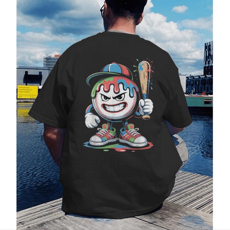 Baseball Mascot Attitude Graffiti Splash Bat Cap Men's Back Print T-Shirt Baseball Mascot Attitude Graffiti Splash Bat Cap Men's Back Print T-Shirt