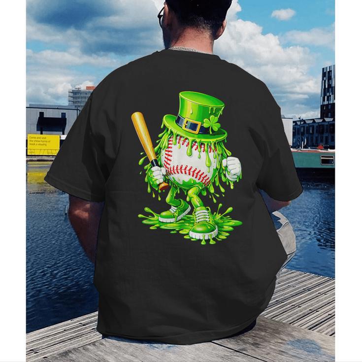 Baseball Player Ice Cream Drip Shamrocks St Patrick's Day Men's Back Print T-Shirt Baseball Player Ice Cream Drip Shamrocks St Patrick's Day Men's Back Print T-Shirt