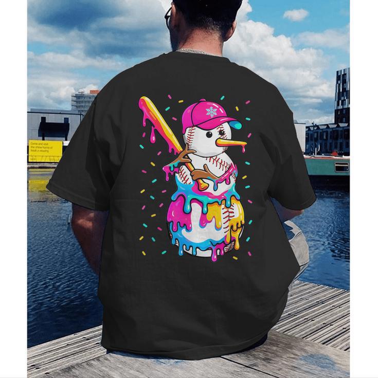 Baseball Snowman Drip Christmas Baseball Boys Men Kids Men's Back Print T-Shirt