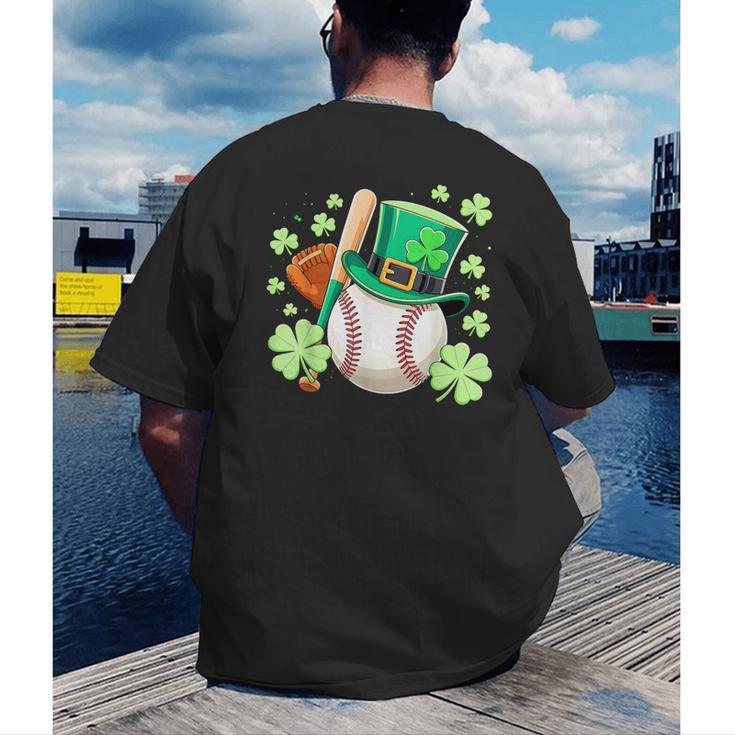 Baseball St Patricks Day Lucky Baseball Player Shamrock Men's Back Print T-Shirt Baseball St Patricks Day Lucky Baseball Player Shamrock Men's Back Print T-Shirt