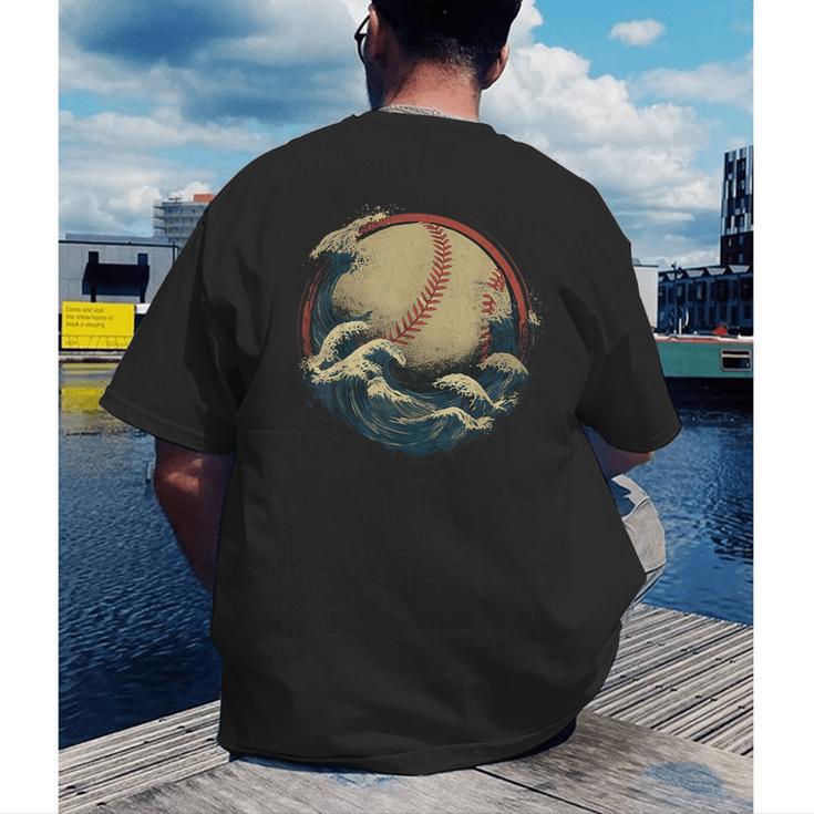 Baseball Waves Ocean Sports Baseball Fans Men's Back Print T-Shirt