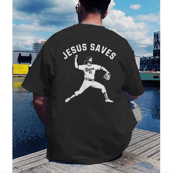 Christian Jesus Saves Baseball Pitcher Heaven 01 Sports Men's Back Print T-Shirt Christian Jesus Saves Baseball Pitcher Heaven 01 Sports Men's Back Print T-Shirt