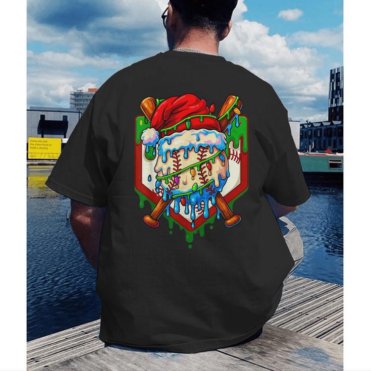 Christmas Baseball Ice Cream Drip Santa Baseball Player Kids Men's Back Print T-Shirt