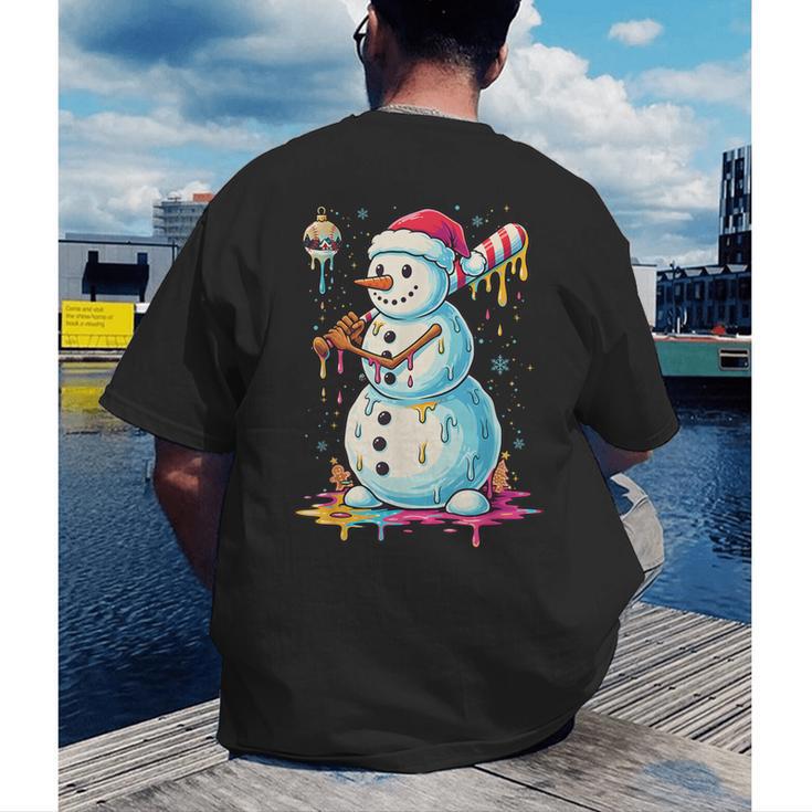 Christmas Baseball Snowman Drip For Boys Men Girls Women Men's Back Print T-Shirt