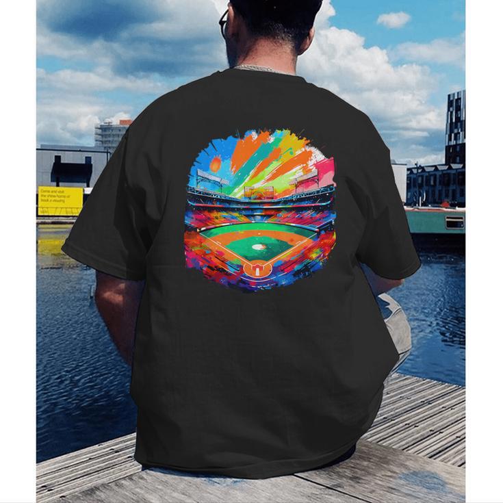 Colorful Baseball Field Home Run Baseball Player Fans Men's Back Print T-Shirt