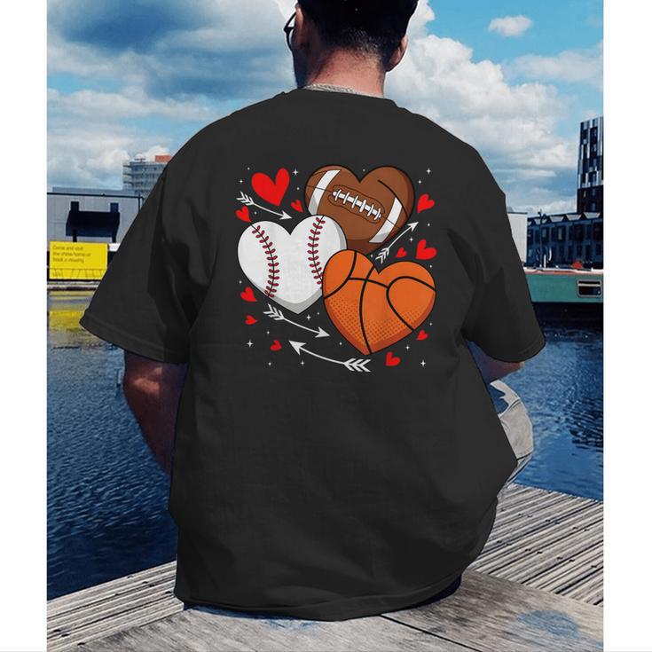 Cute Heart Baseball Basketball Football Valentine Boy Men Men's Back Print T-Shirt