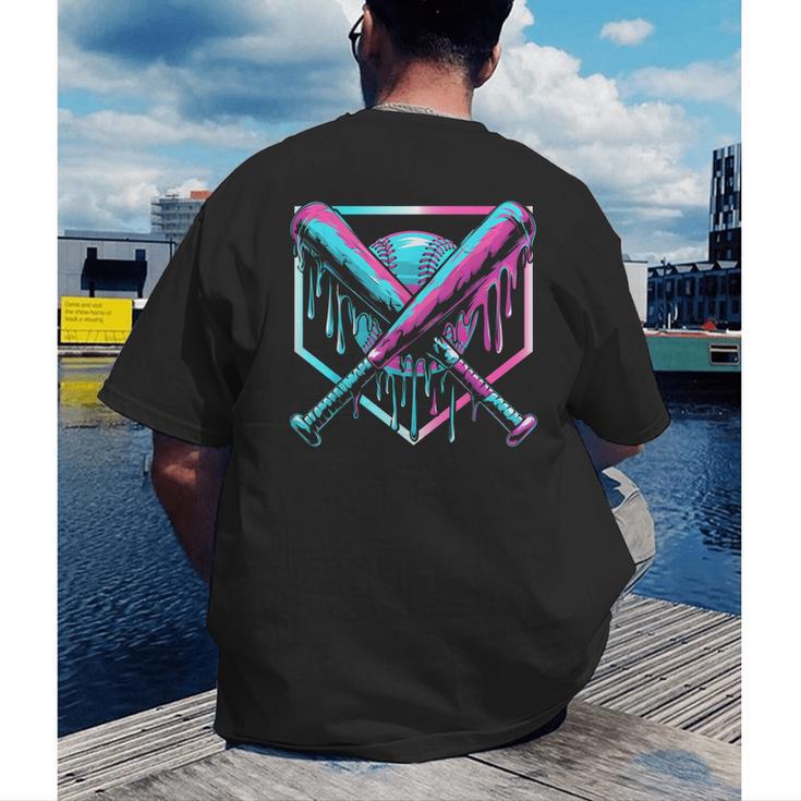 Ice Cream Baseball Drip Home Plate Bats Cool For Boys Youth Men's Back Print T-Shirt