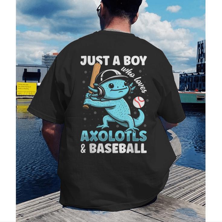 Just A Boy Who Loves Axolotls & Baseball Men's Back Print T-Shirt Just A Boy Who Loves Axolotls & Baseball Men's Back Print T-Shirt