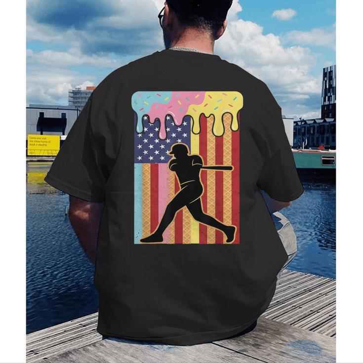 Retro Baseball Drip Boys Ice Cream Patriotic American Flag Men's Back Print T-Shirt