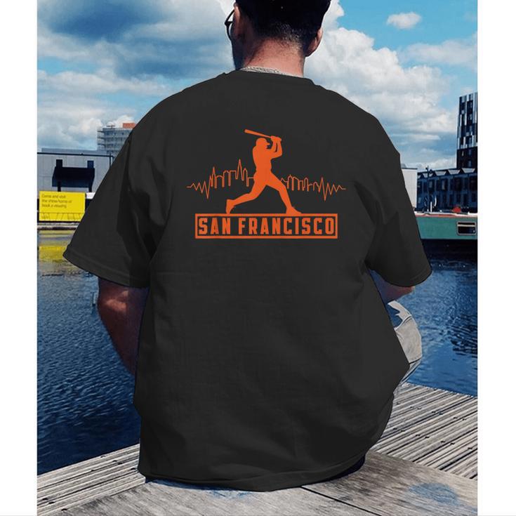 San Francisco Lovers Skyline Retro Baseball Heartbeat Men Men's Back Print T-Shirt