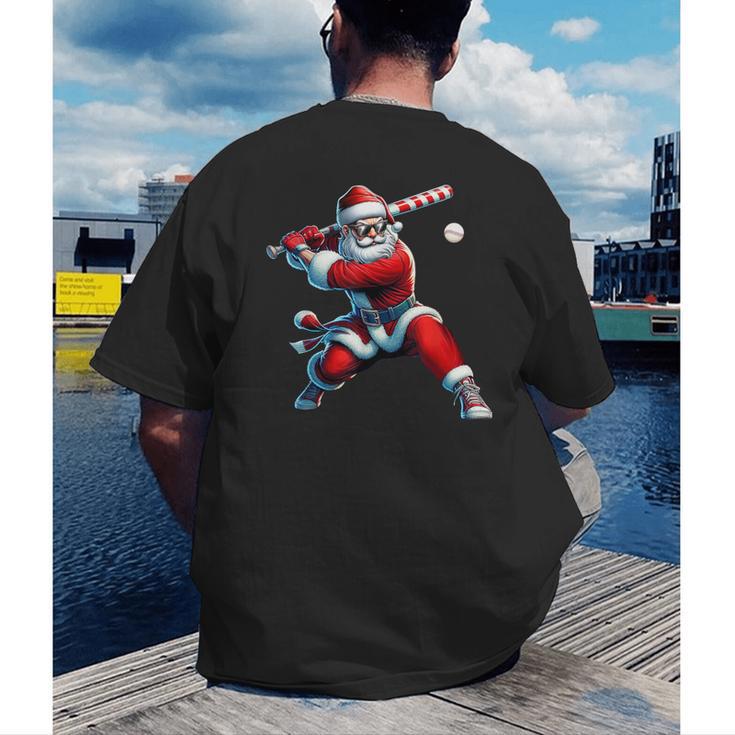 Santa Playing Baseball Men Boys Christmas Baseball Player Men's Back Print T-Shirt