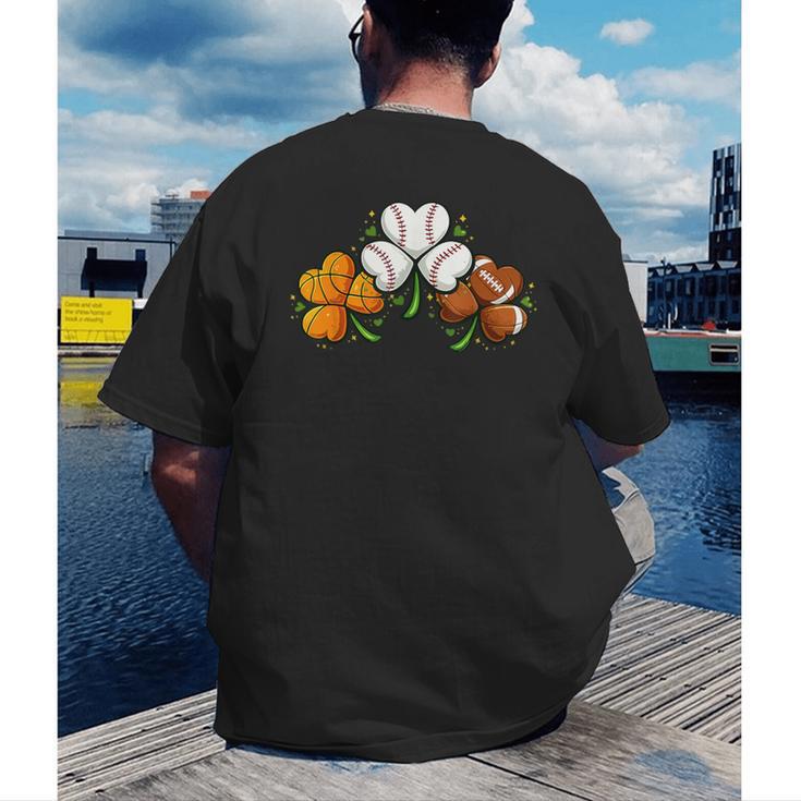 Shamrock Baseball Basketball Football St Patricks Day Men's Back Print T-Shirt