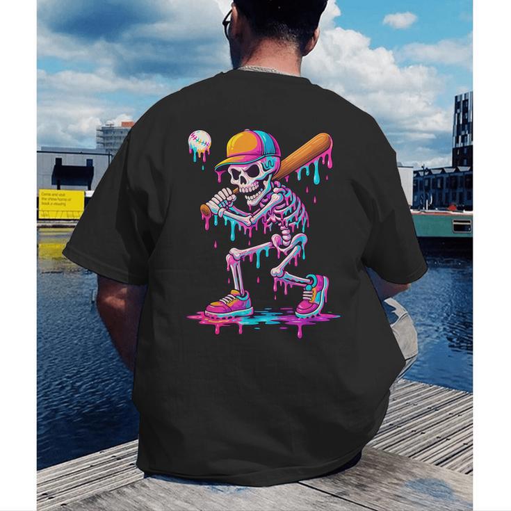 Skelton Playing Baseball Halloween Baseball Drip Boys Kids Men's Back Print T-Shirt