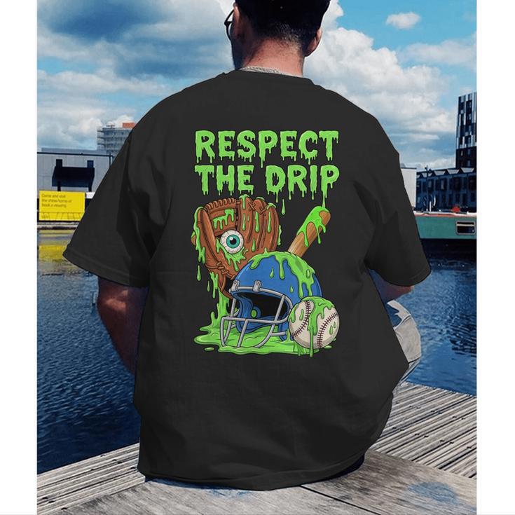 Spooky Zombie Respect The Drip Baseball Halloween Men's Back Print T-Shirt Spooky Zombie Respect The Drip Baseball Halloween Men's Back Print T-Shirt