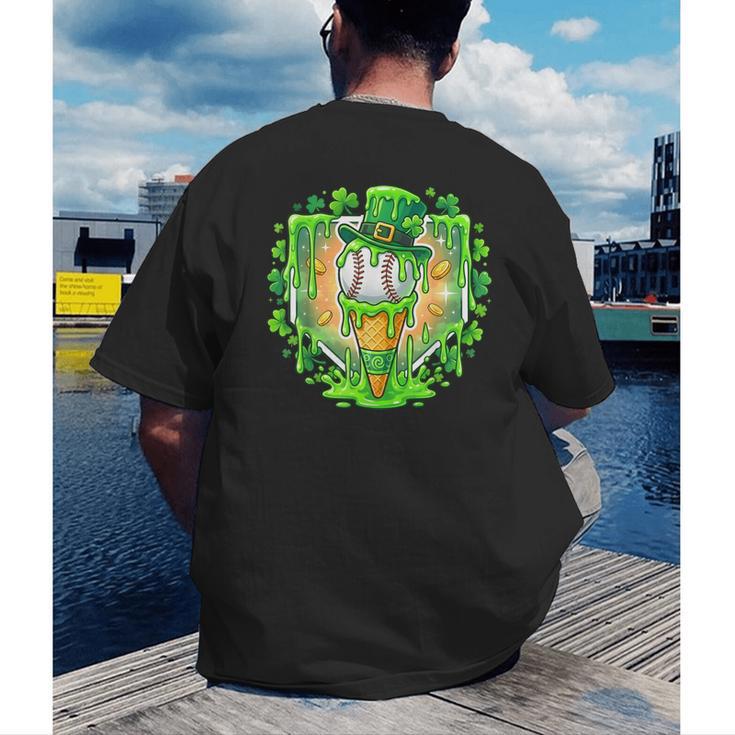 St Patrick Day Baseball Drip Ice Cream Baseball Home Plate Men's Back Print T-Shirt St Patrick Day Baseball Drip Ice Cream Baseball Home Plate Men's Back Print T-Shirt