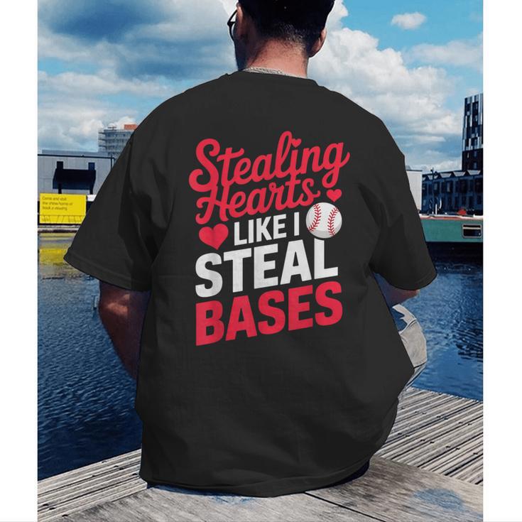 Stealing Hearts Like I Steal Bases Cute Baseball Valentine Men's Back Print T-Shirt