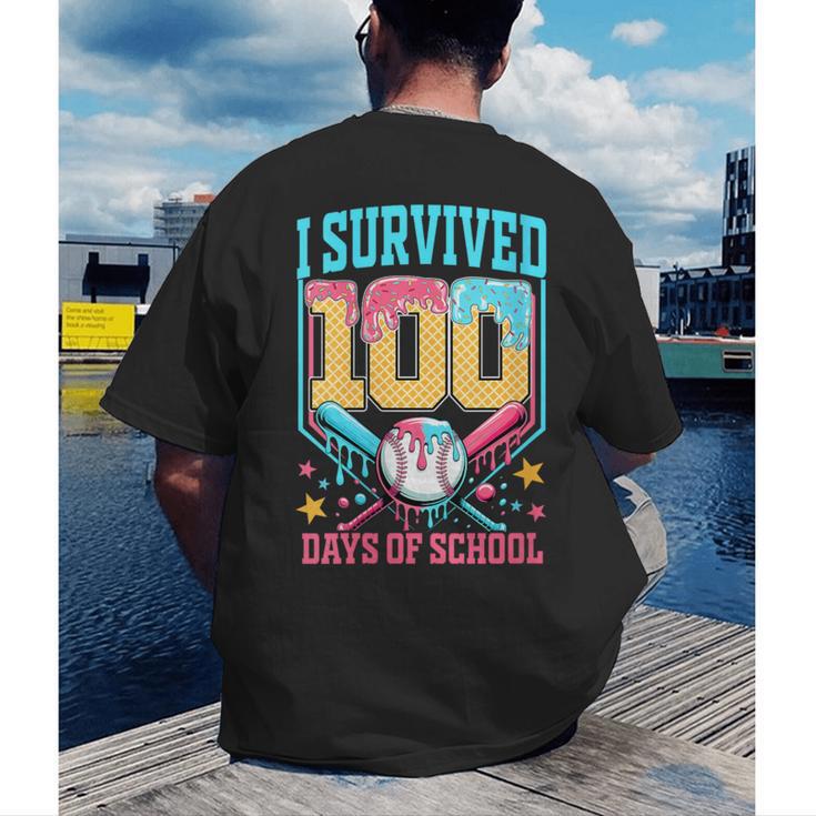 I Survived 100 Days Of School Baseball Drip Students Teacher Men's Back Print T-Shirt I Survived 100 Days Of School Baseball Drip Students Teacher Men's Back Print T-Shirt