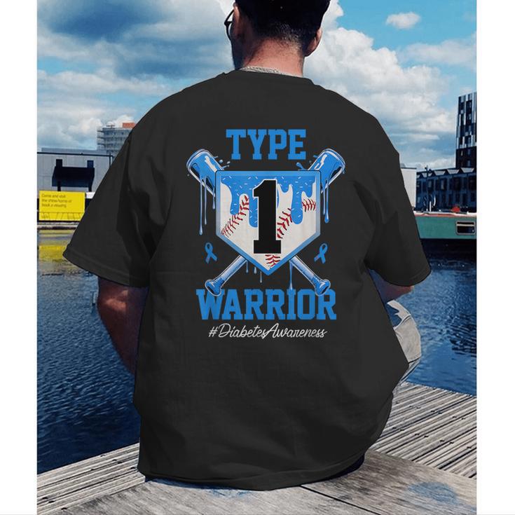 T1D Warrior Baseball Drip Diabetes Awareness Blue Ribbon Men's Back Print T-Shirt T1D Warrior Baseball Drip Diabetes Awareness Blue Ribbon Men's Back Print T-Shirt
