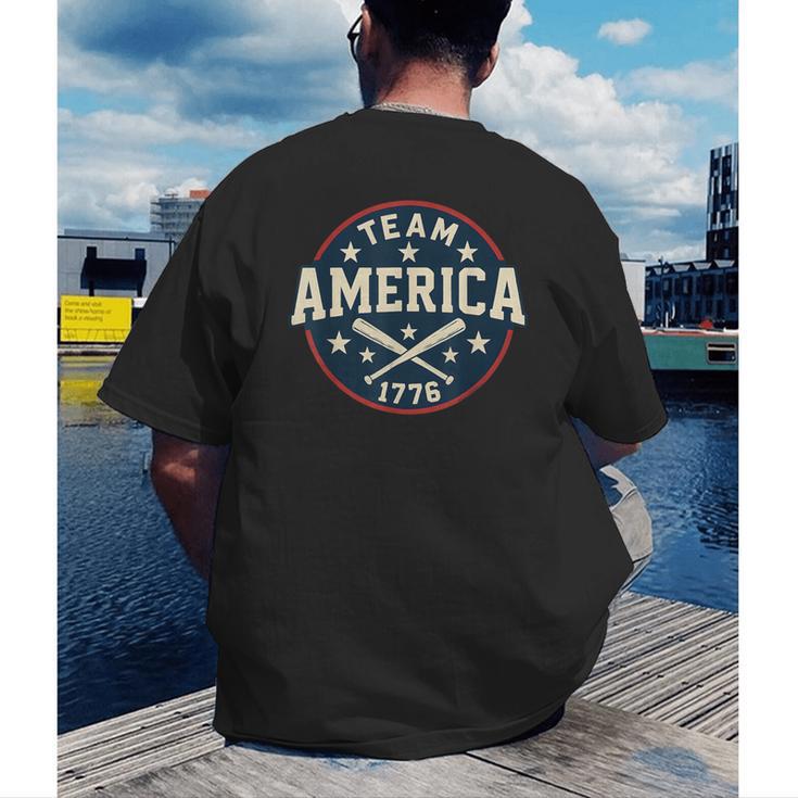 Team America 1776 4th Of July Patriotic Baseball Men's Back Print T-Shirt Team America 1776 4th Of July Patriotic Baseball Men's Back Print T-Shirt