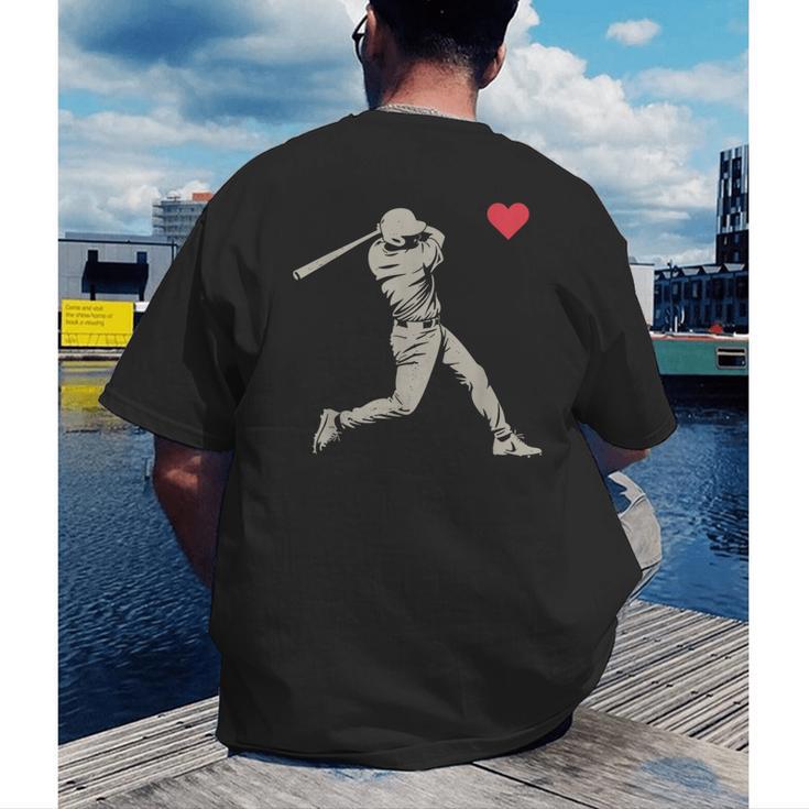 Valentines Day Baseball Batter Silhouette Heart Men Boy Kids Men's Back Print T-Shirt