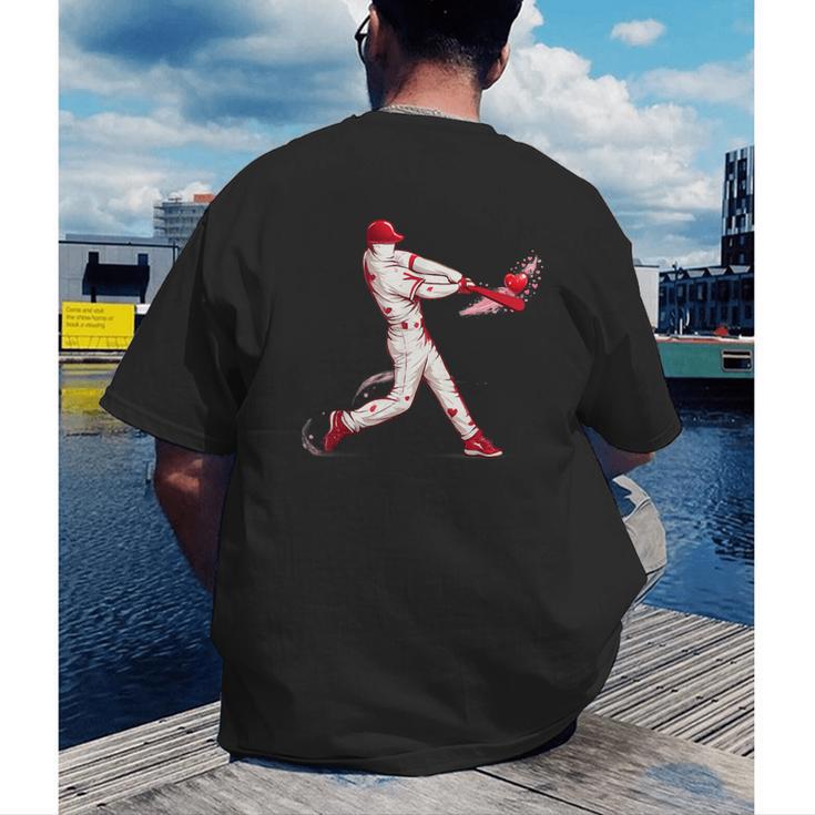 Valentines Day Baseball Batter Silhouette Heart For Men Boys Men's Back Print T-Shirt