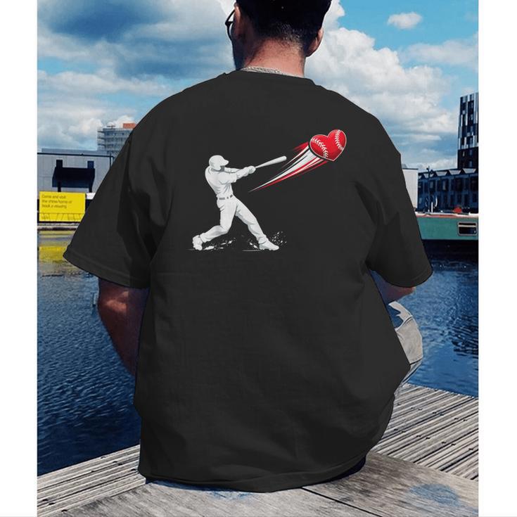 Valentines Day Baseball Batter Silhouette Heart Men's Back Print T-Shirt