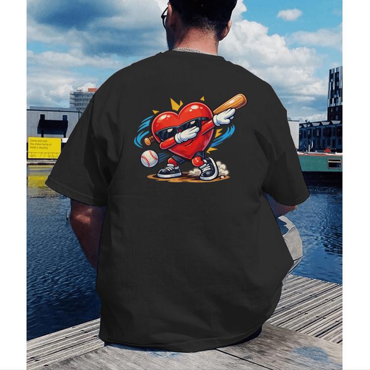 Valentines Day Baseball Dabbing Red Heart Love Boys Men's Back Print T-Shirt