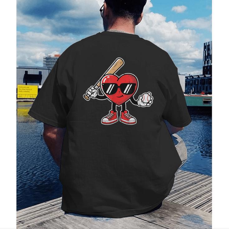Valentines Day Heart Baseball Player Sports Boys Kids Men Men's Back Print T-Shirt