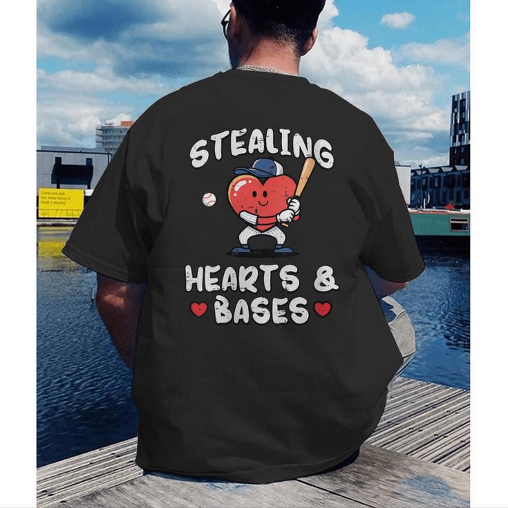 Women's Valentines Day Baseball Stealing Hearts Bases Boys Kids Men Men's Back Print T-Shirt