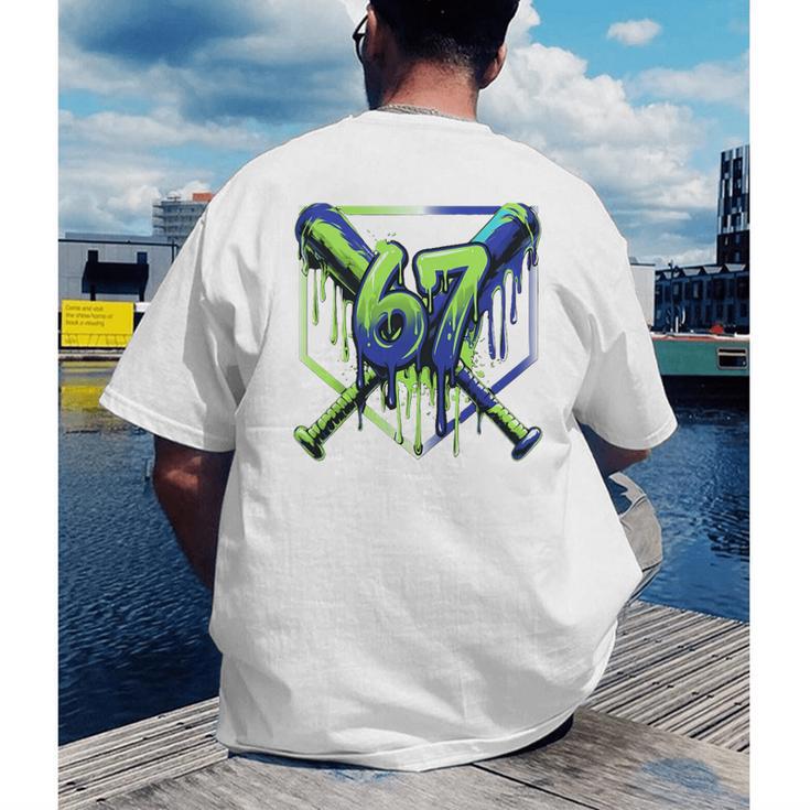 67 Baseball Drip Effect Urban Tee Style 6-7 Meme Graphic Premium Tri-Blend Men's Back Print T-Shirt