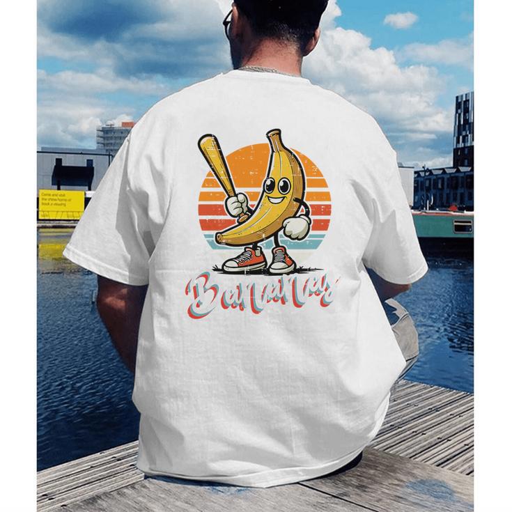 Bananas Baseball Sunset Retro Fruit Sports Boys Kids Men Premium Tri-Blend Men's Back Print T-Shirt