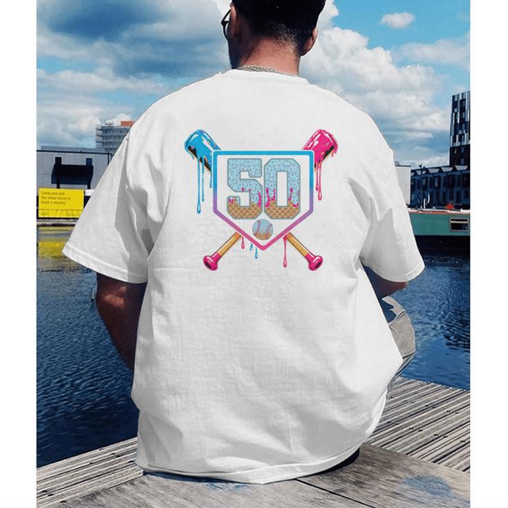 Baseball 50 Year Old Ice Cream Drip 50th Birthday Number 50 Men's Back Print T-Shirt Baseball 50 Year Old Ice Cream Drip 50th Birthday Number 50 Men's Back Print T-Shirt