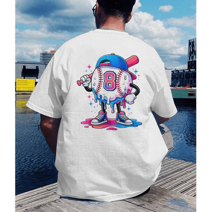 Baseball Drip 8th 8 Year Old Birthday Boys Pitcher Player Men's Back Print T-Shirt Baseball Drip 8th 8 Year Old Birthday Boys Pitcher Player Men's Back Print T-Shirt