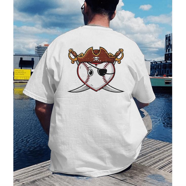 Baseball Heart Pirate Hat Crossed Swords Men Boys Kids Youth Premium Tri-Blend Men's Back Print T-Shirt