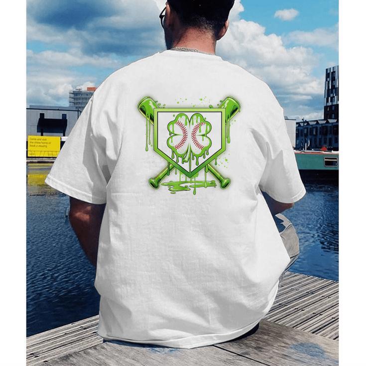 Baseball Icecream St Patrick's Day Lucky Charm Shamrock Drip Men's Back Print T-Shirt Baseball Icecream St Patrick's Day Lucky Charm Shamrock Drip Men's Back Print T-Shirt
