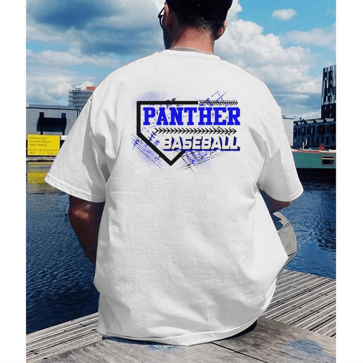 Blue Panther Baseball Home Plate Game Day Mascot Panther Men's Back Print T-Shirt