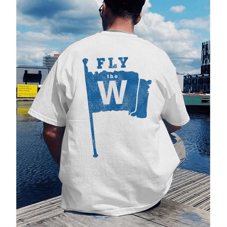 Fly The W Chicago Baseball Winning Flag Distressed Premium Tri-Blend Men's Back Print T-Shirt Fly The W Chicago Baseball Winning Flag Distressed Premium Tri-Blend Men's Back Print T-Shirt