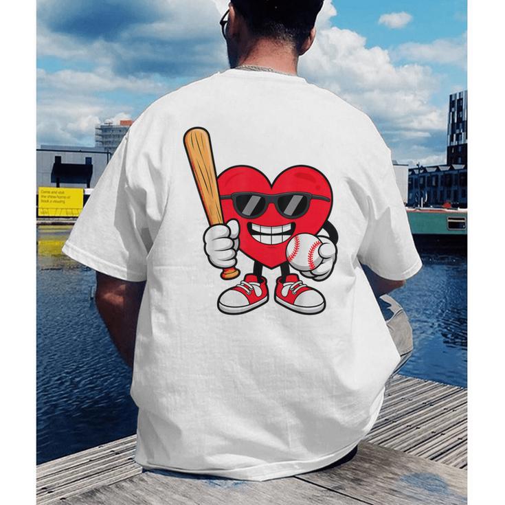 Heart Playing Baseball Valentines Day Men's Back Print T-Shirt